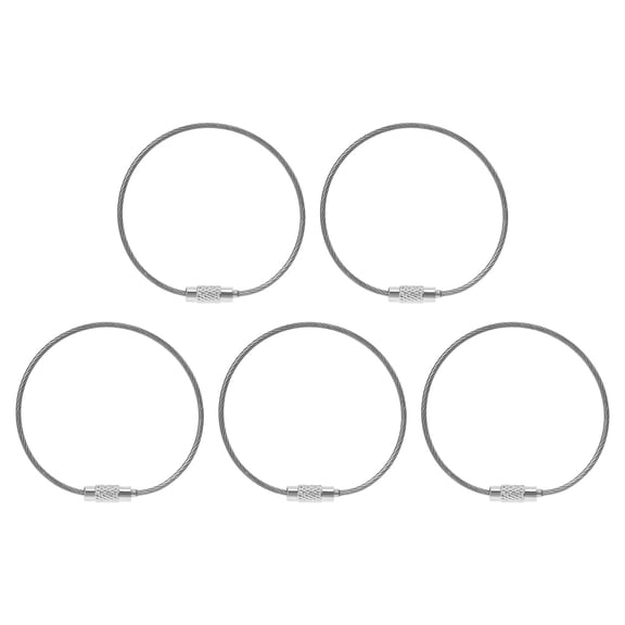 Uxcell 5.9 Inch Stainless Steel Wire Keychain Cable Key Ring Loop, Silver, 5 Pack