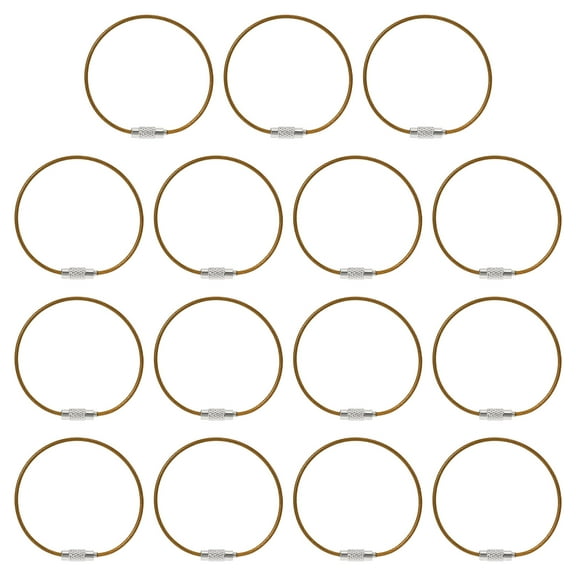 Uxcell 5.9 Inch Stainless Steel Wire Keychain Cable Key Ring Loop, Yellow, 15 Pack