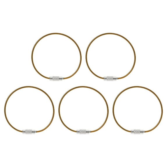 Uxcell 5.9 Inch Stainless Steel Wire Keychain Cable Key Ring Loop, Yellow, 5 Pack