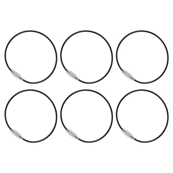 Uxcell 5.9" Length Wire Keychain Cable, 6 Pack 201 Stainless Steel 1.5mm Key Ring Loop for Outdoor Hiking Sport, Black