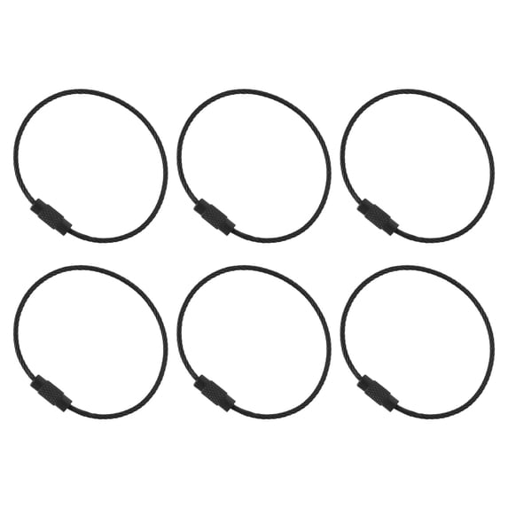 Uxcell 5.9" Length Wire Keychain Cable, 6 Pack Stainless Steel 1.5mm Key Ring Loop for Outdoor Hiking Sport, Black