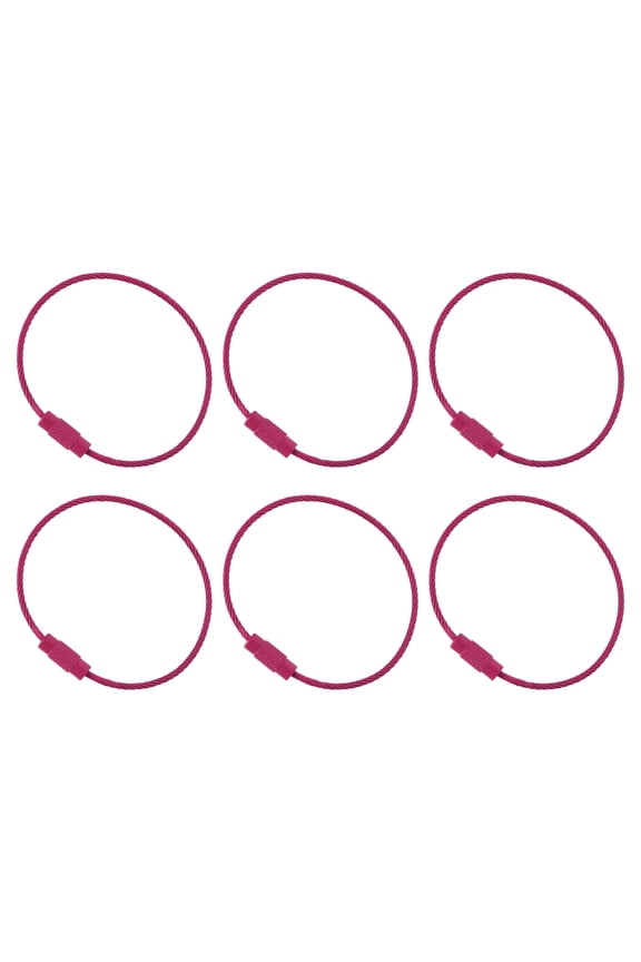 5.9" Length Wire Keychain Cable, 6 Pack Stainless Steel 1.5mm Key Ring Loop for Outdoor Hiking Sport, Rose Red
