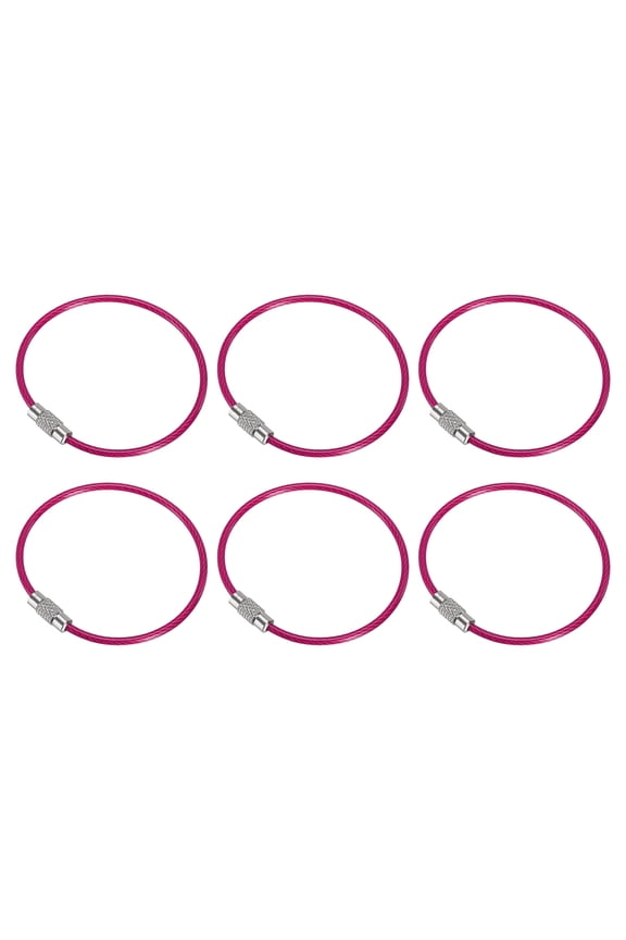 5.9" Length Wire Keychain Cable, 6 Pack Stainless Steel 2mm Key Ring Loop for Outdoor Hiking Sport, Rose Red