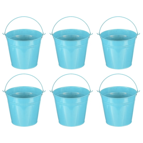 Uxcell 5.9"x5.1" Small Metal Buckets with Handle Mini Galvanized Bucket Colorful Easter Buckets Blue 6 Pcs