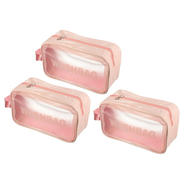 Uxcell 5.9"x9.8"x3.7" PVC Clear Toiletry Bag Makeup Bags with Zipper Handle Pink 3 Pack