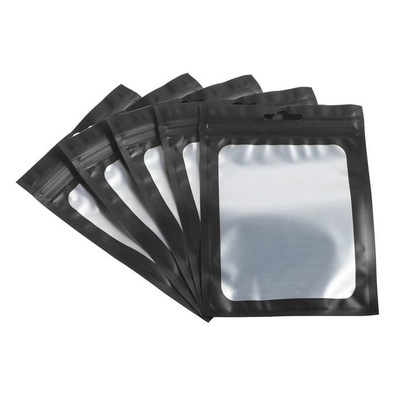 Uxcell 5.9x4.1" Holographic Bags, 100 Pack Aluminized Plastic Resealable Storage Bags for Small Things, Black