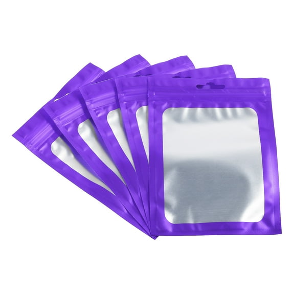 Uxcell 5.9x4.1" Holographic Bags, 100 Pack Aluminized Plastic Resealable Storage Bags for Small Things, Purple