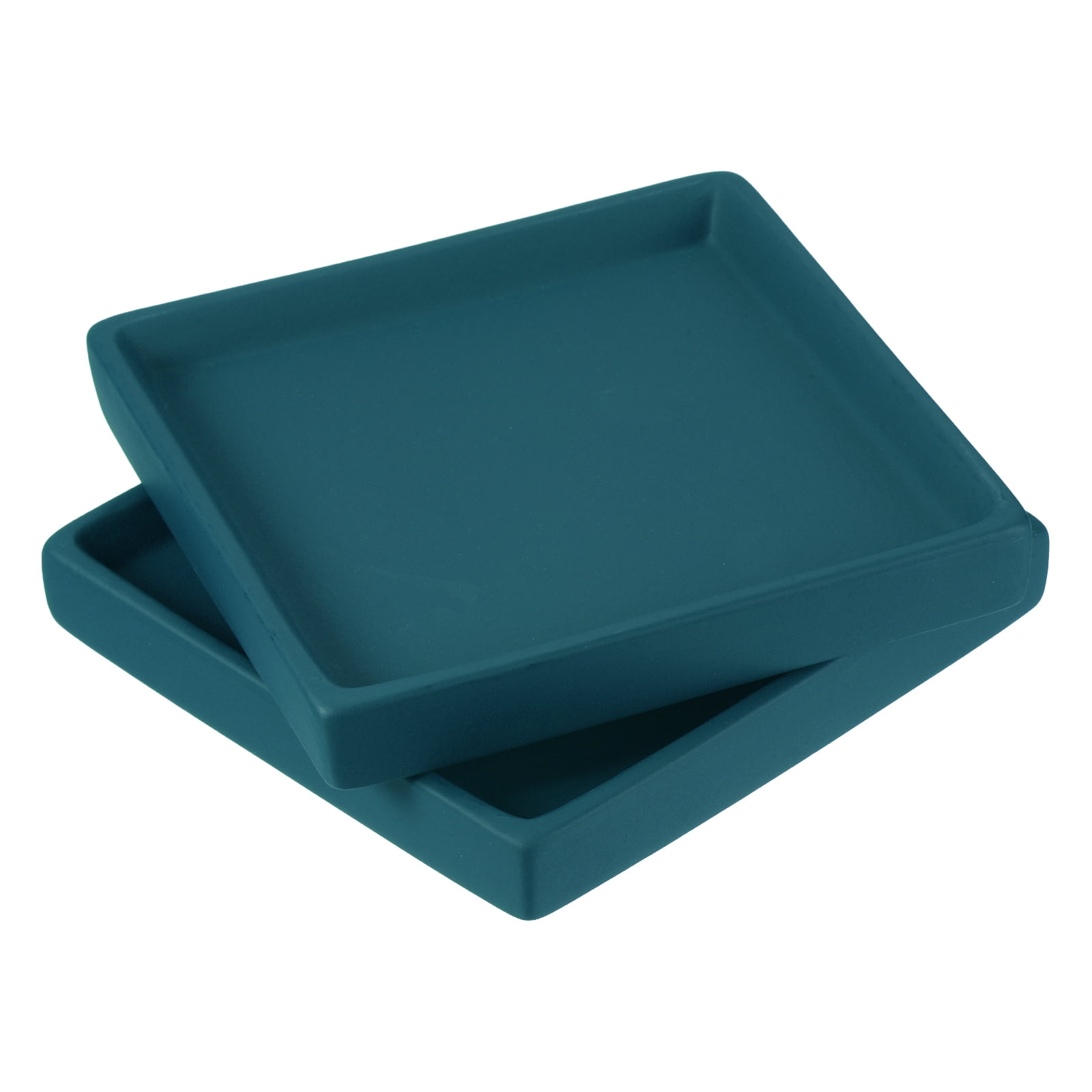 Uxcell 5" Ceramic Square Planter Saucer Flower Pot Drip Tray Coaster, Dark Green 2 Pack