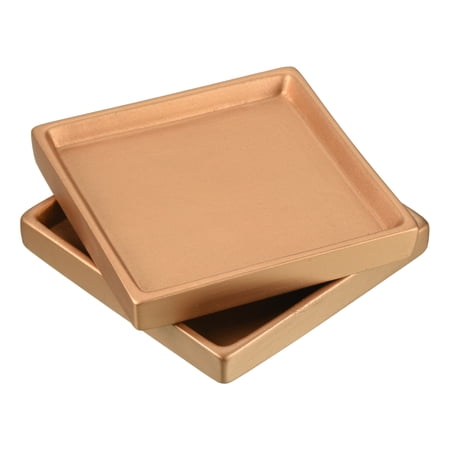 Uxcell 5" Ceramic Square Planter Saucer Flower Pot Drip Tray Coaster, Gold 2 Pack