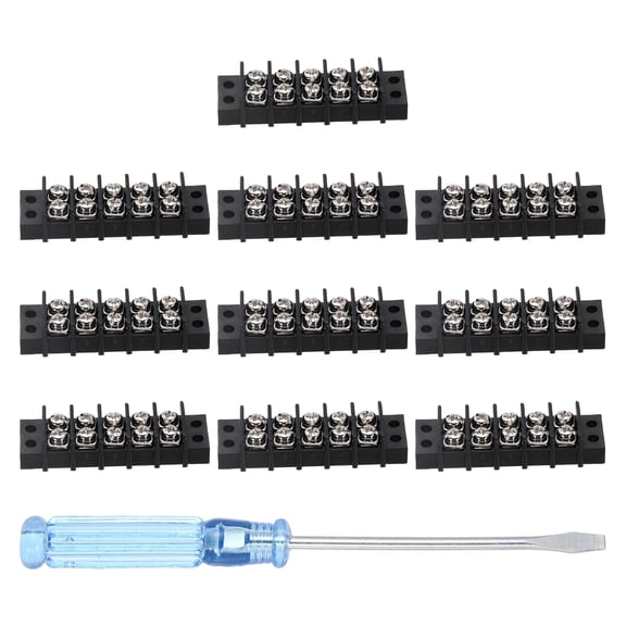 Uxcell 5 Circuits Screw Terminal Blocks, 300V 20A 9.5mm Pitch 5 Positions Dual Rows Terminal Strip with Flat Head Screwdriver for Electrical Wire Connecting, Pack of 10