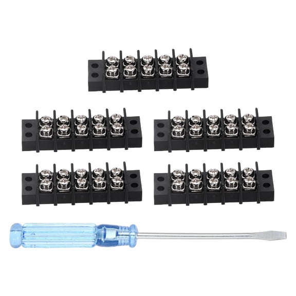 Uxcell 5 Circuits Screw Terminal Blocks, 300V 20A 9.5mm Pitch 5 Positions Dual Rows Terminal Strip with Flat Head Screwdriver for Electrical Wire Connecting, Pack of 5