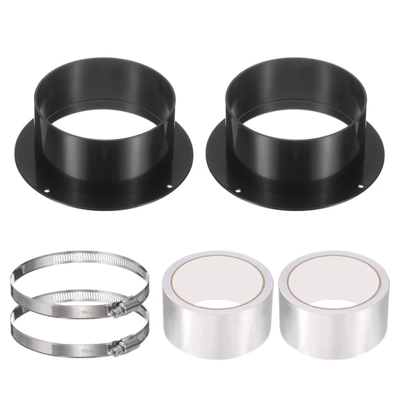 Uxcell 5" Duct Connector Flange, 2 Pack ABS Plastic Straight Pipe Flange with Clamp, Black