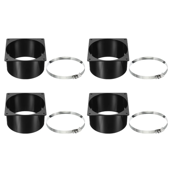 Uxcell 5" Duct Connector Flange 4 Pcs Dryer Vent Wall Plate Square to Round with Clamp for Air Cooling Ventilation Black