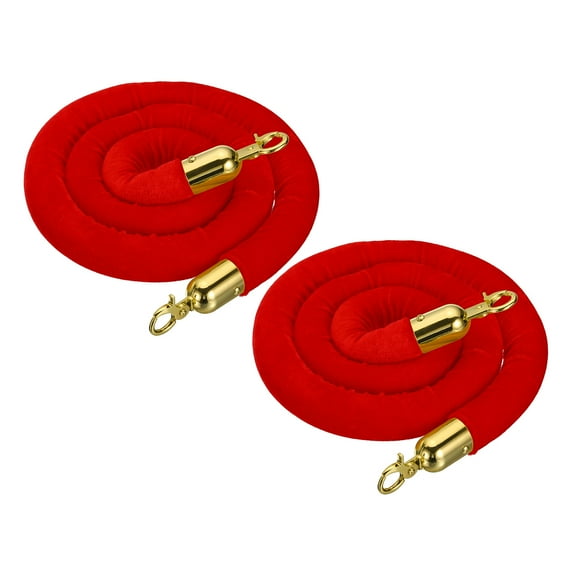Uxcell Velvet Stanchion Rope, Barrier Rope Velvet Carpet Ropes with Snap Hooks for Posts Stands Queue Divider Crowd Control Red Golden 5 Ft
