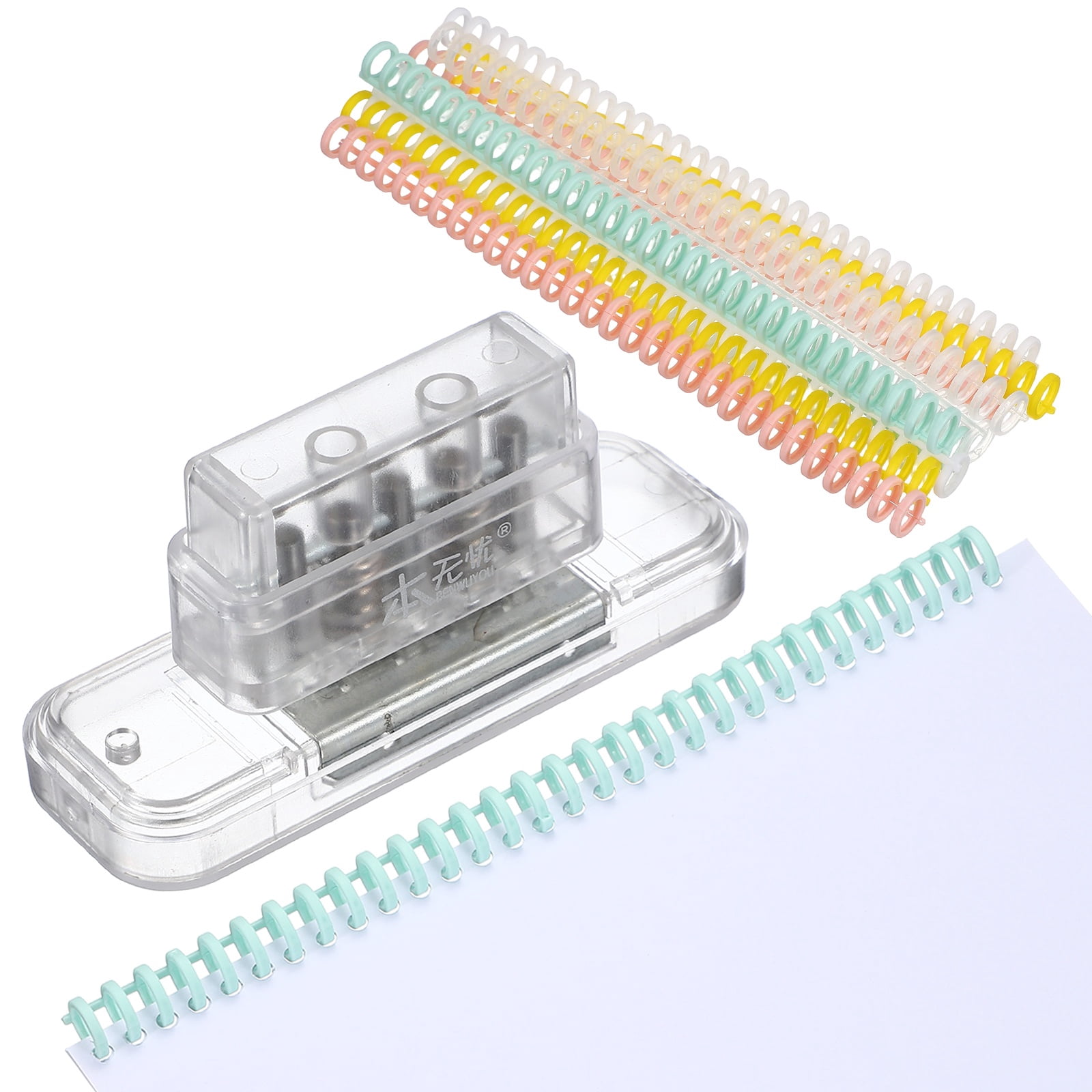 Uxcell 5 Hole Paper Punch, Hole Punch Binding Machine Spiral Coil Binder with 10Pcs 30 Ring Loose Leaf Binder Spines 5 Sheets Capacity for DIY Planner Scrapbook Office, Transparent White