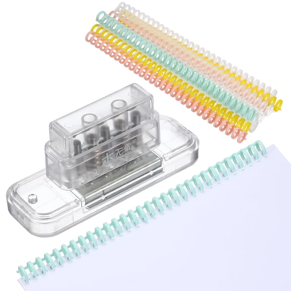 Uxcell 5 Hole Paper Punch, Hole Punch Binding Machine Spiral Coil Binder with 10Pcs 30 Ring Loose Leaf Binder Spines 5 Sheets Capacity for DIY Planner Scrapbook Office, Transparent White