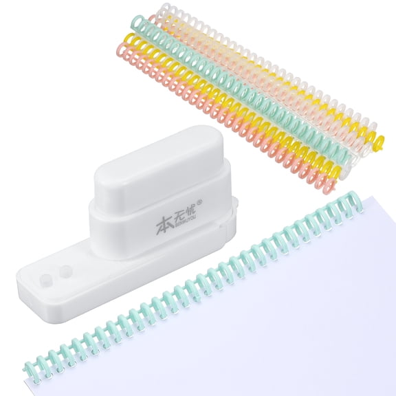 Uxcell 5 Hole Paper Puncher, Hole Punch Binding Machine Spiral Coil Binder with 10Pcs 30 Ring Loose Leaf Binder Spines 5 Sheets Capacity for DIY Planner Scrapbook Office, White