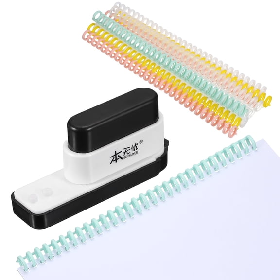 Uxcell 5 Hole Paper Puncher, Hole Punch Binding Machine Spiral Coil Binder with 10Pcs 30 Ring Loose Leaf Binder Spines 5 Sheets Capacity for DIY Planner Scrapbook Office, Black