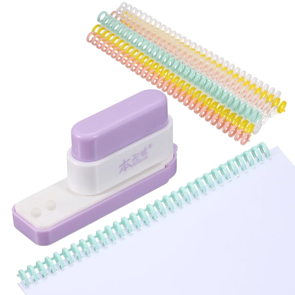 Uxcell 5 Hole Paper Puncher, Hole Punch Binding Machine Spiral Coil Binder with 10Pcs 30 Ring Loose Leaf Binder Spines 5 Sheets Capacity for DIY Planner Scrapbook Office, Purple