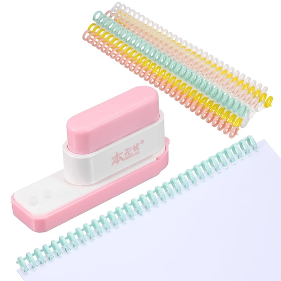Uxcell 5 Hole Paper Puncher, Hole Punch Binding Machine Spiral Coil Binder with 10Pcs 30 Ring Loose Leaf Binder Spines 5 Sheets Capacity for DIY Planner Scrapbook Office, Pink