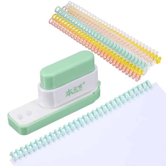 Uxcell 5 Hole Paper Puncher, Hole Punch Binding Machine Spiral Coil Binder with 10Pcs 30 Ring Loose Leaf Binder Spines 5 Sheets Capacity for DIY Planner Scrapbook Office, Green