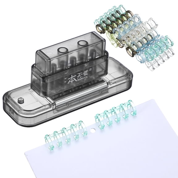 Uxcell 5 Hole Paper Puncher, Hole Punch Binding Machine Spiral Coil Binder with 20Pcs 5 Ring Loose Leaf Binder Spines 5 Sheets Capacity for DIY Planner Scrapbook Office, Transparent Black