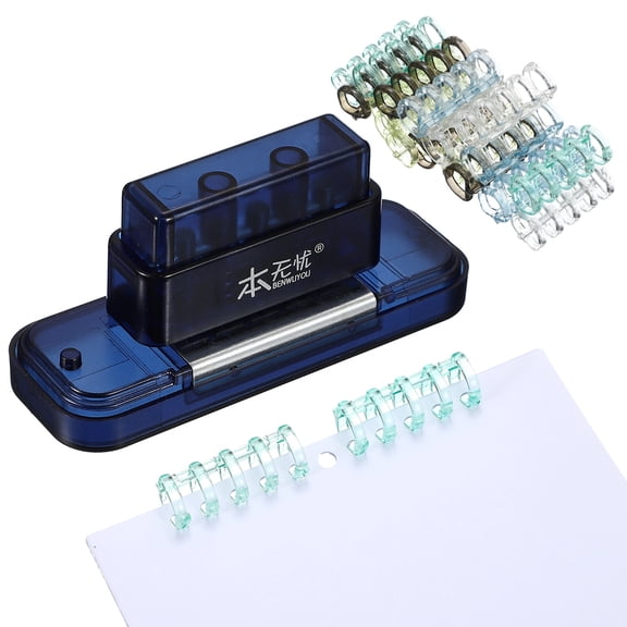 Uxcell 5 Hole Paper Puncher, Hole Punch Binding Machine Spiral Coil Binder with 20Pcs 5 Ring Loose Leaf Binder Spines 5 Sheets Capacity for DIY Planner Scrapbook Office, Retro Blue