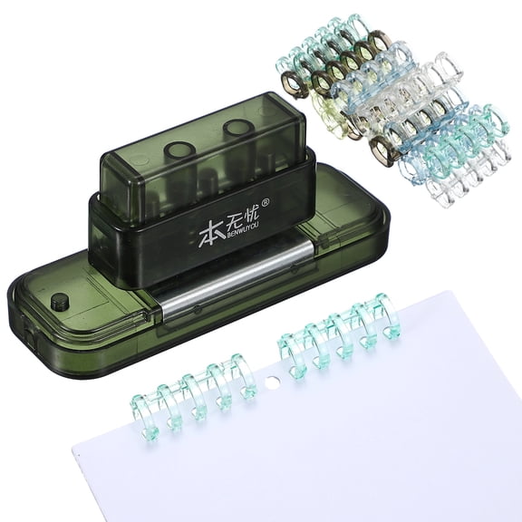 Uxcell 5 Hole Paper Puncher, Hole Punch Binding Machine Spiral Coil Binder with 20Pcs 5 Ring Loose Leaf Binder Spines 5 Sheets Capacity for DIY Planner Scrapbook Office, Retro Green