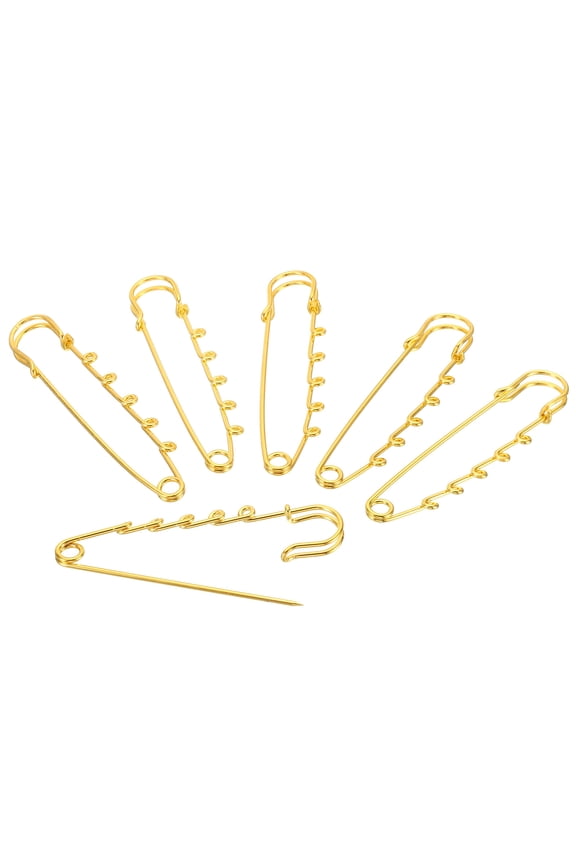 5 Holes Brooch Pins 3 Inch Metal Decorative Collar Safety Pins Clips, Gold Tone, 20pcs