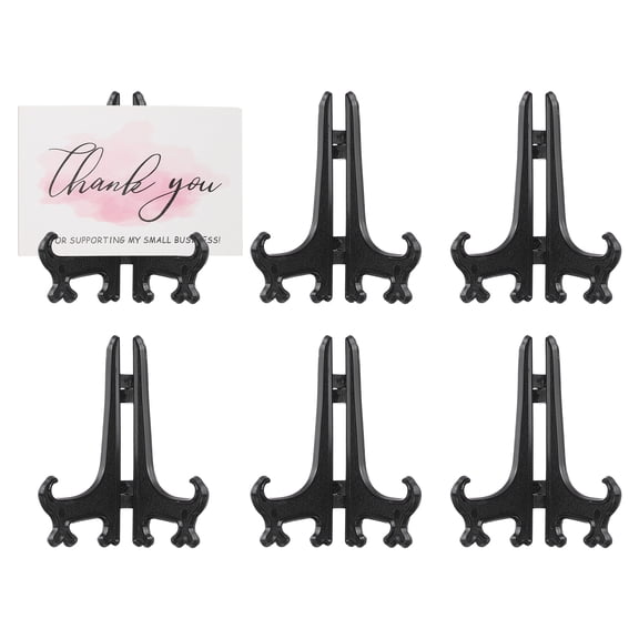 Uxcell 5 Inch Acrylic Plate Stand for Display, 6 Pack Acrylic Easel Display Stand Foldable Clear Easel Plate Holder for Picture Frames Photo Card CD Book Home Decoration, Black