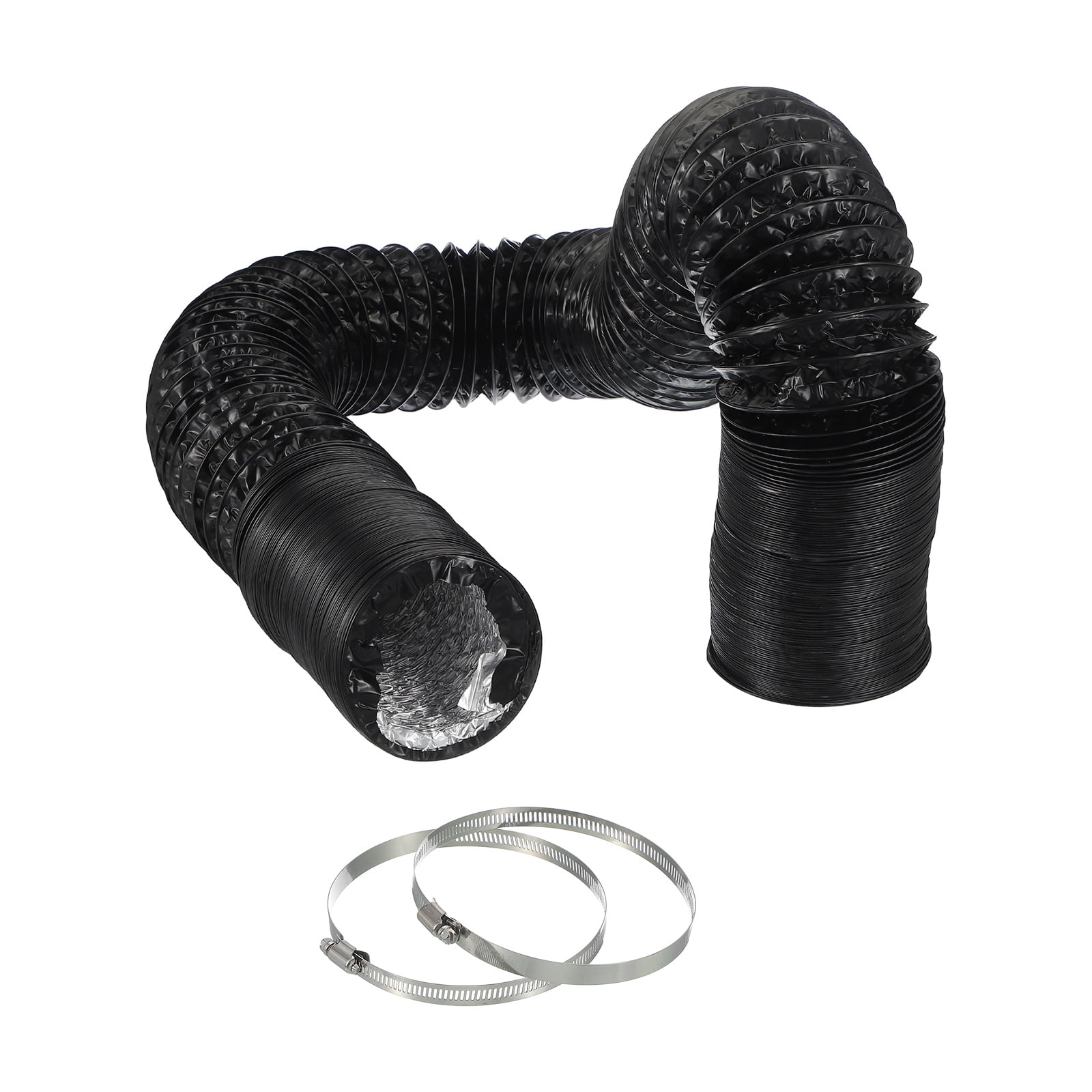 Uxcell 5 Inch Air Duct, 33Ft Length Dryer Vent Hose Flexible Aluminum Ducting for HVAC Include 2 Clamps, Black