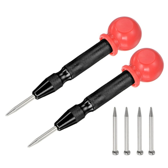 Uxcell 5-Inch Automatic Center Hole Punch Puncher Black with Cap + Pointed Tip 2 Set