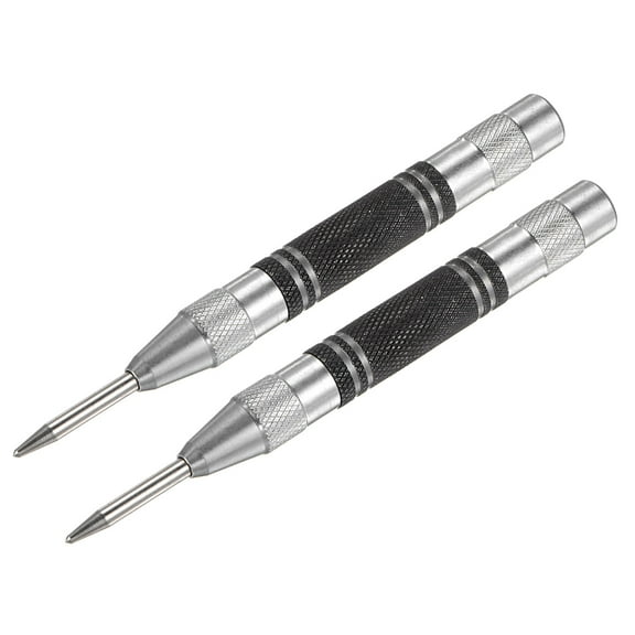 Uxcell 5-Inch Spring-Loaded Automatic Center Hole Punch Puncher Black + Silver Tone 2 Pack