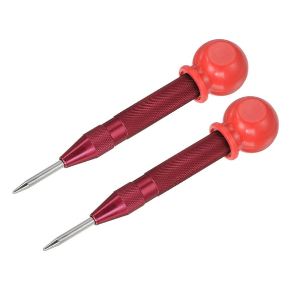Uxcell 5-Inch Spring-Loaded Automatic Center Hole Punch Puncher Red with Cap 2 Pack