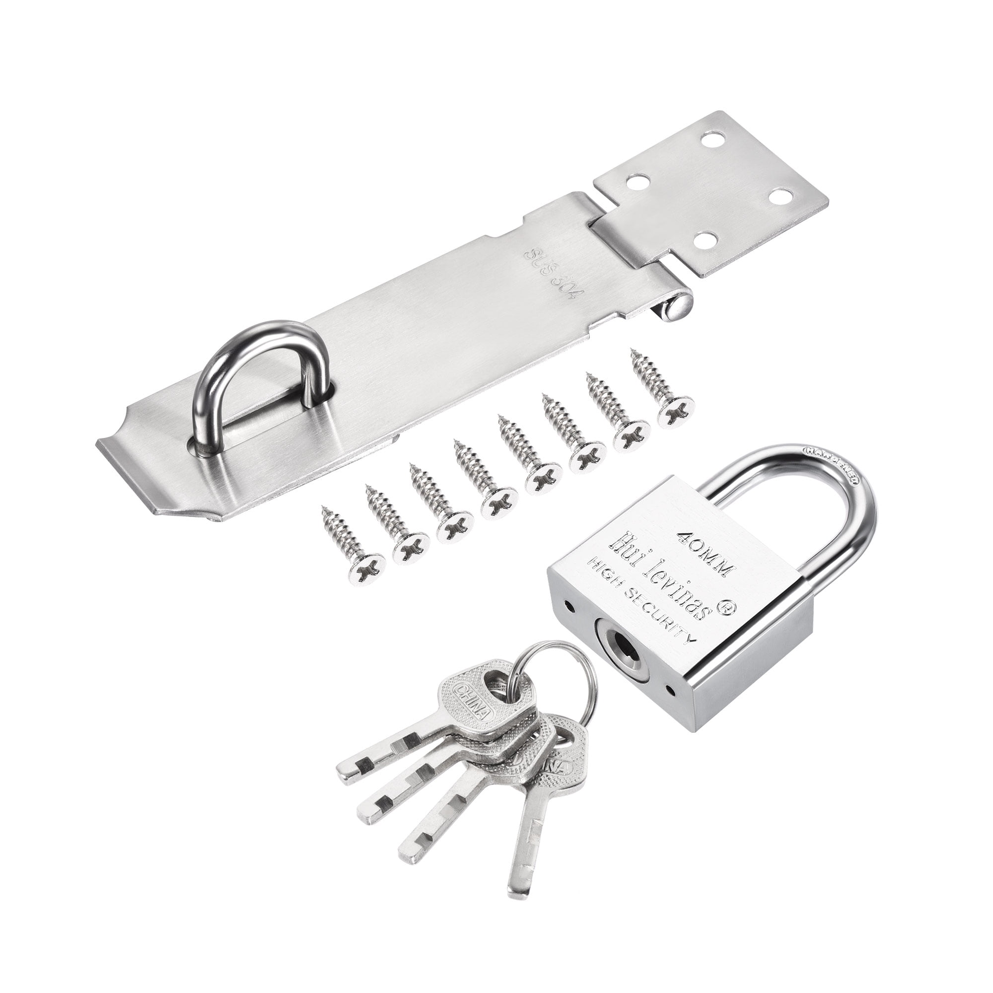 Uxcell 5'' Keyed, Sturdy Stainless Steel Hasp Lock, Latch Hardware with