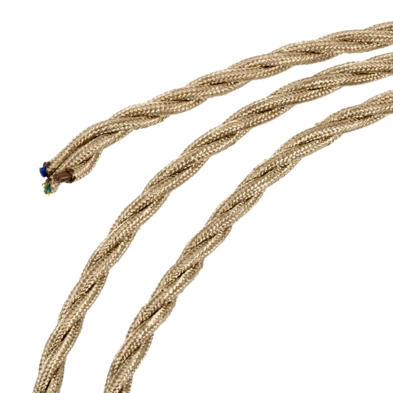 Uxcell 5 M/16.4 Ft 3 Core 18AWG Vintage Twisted Cloth Covered Electrical Wire Light Gold
