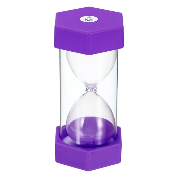 Uxcell 5 Min Sand Timer, Hexagon with Plastic Cover, Count Down Sand Clock Glass Purple