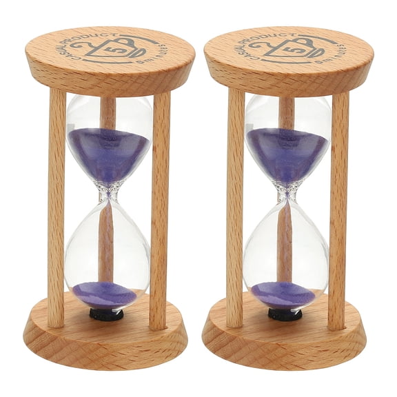 Uxcell 5 Minutes Sand Timer, 2 Pcs Wooden Sand Watch High Glass Sandglass Timer for Living Room Home Office Restaurant Decoration, Purple