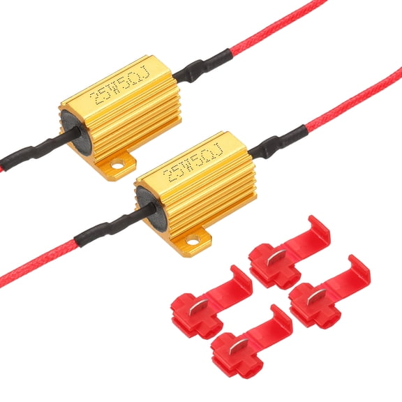Uxcell 5 Ohm Load Resistors, 25W Aluminum Shell LED Load Resistors Tolerance 5% with Clips for Fix LED Bulb Flash Flickering Turn Signal Blink Error Code(Gold, Pack of 2)