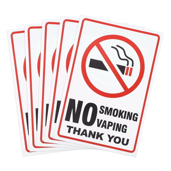 Uxcell 5 PCS No Smoking Sign, 7 x 5 Inch Vaping Warning Label Paper Warning Sticker for Protection Scratch Resistance Indoor Outdoor, White