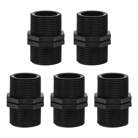 Uxcell 5-Pack 1-1/4 Inch MPT Connector Straight Coupling, Plastic 1-1/4 to 1-1/4 Male MPT Double Male Pipe Thread Head Pipe Riser