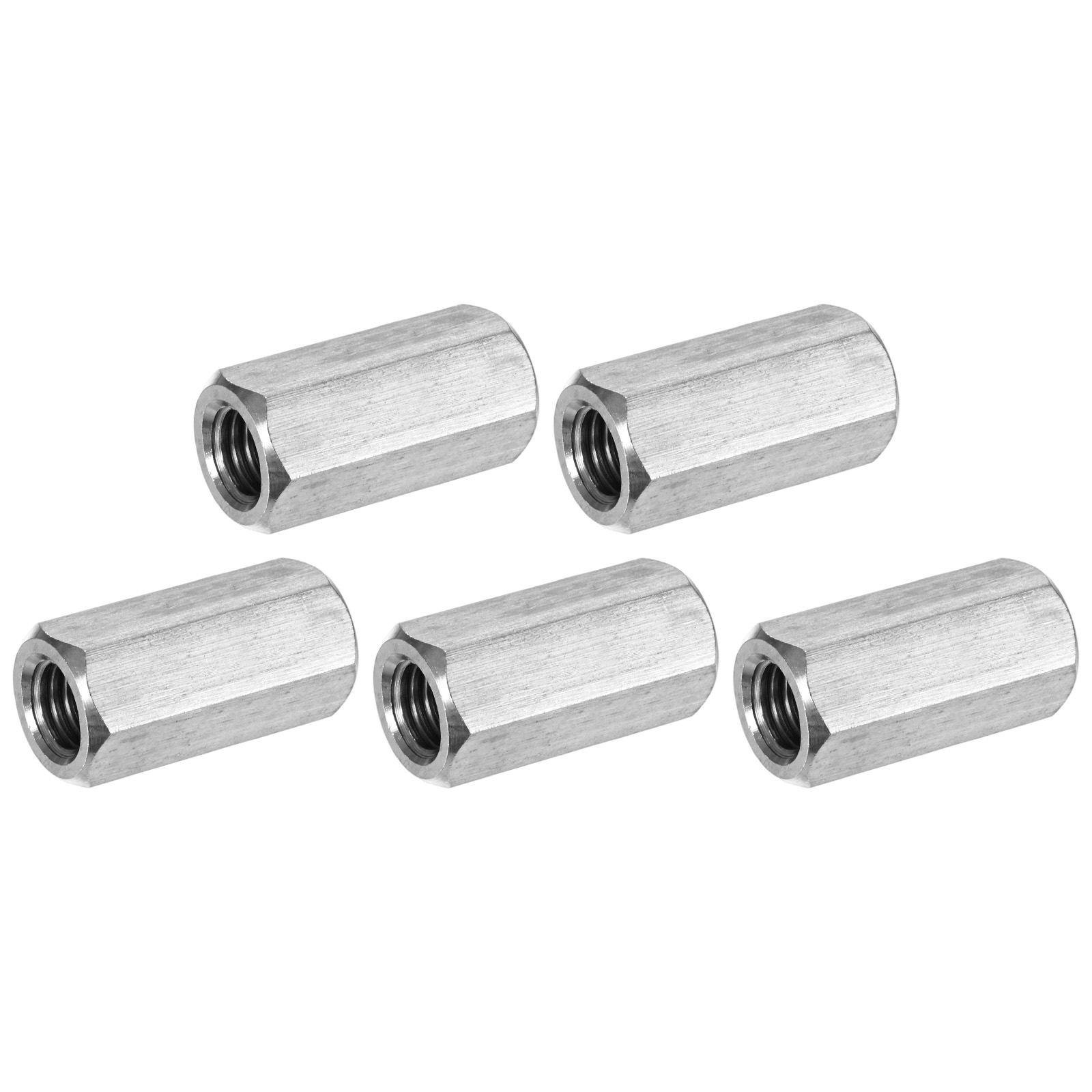 Uxcell 5-Pack 1/2"-13 UNC Hex Coupling Nuts, 1.57" Length 304 Stainless Steel Fully Threaded[Silver Tone]