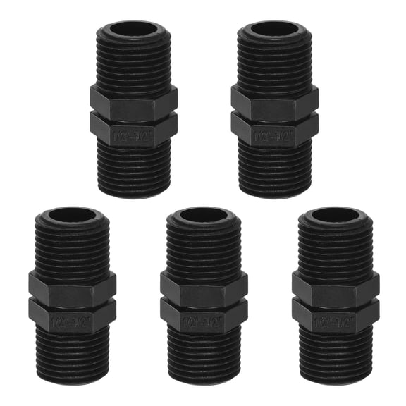 Uxcell 5-Pack 1/2 Inch MPT Connector Straight Coupling, Plastic 1/2 to 1/2 Male MPT Double Male Pipe Thread Head Pipe Riser