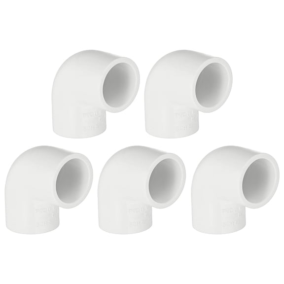 Uxcell 5-Pack 1/2 Inch PVC 90 Degree Elbow Pipe Fittings, SCH40 2 Way Right Angle PVC Pipe Fitting for DIY [Socket x Socket, White]