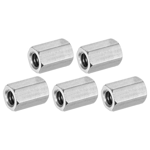Uxcell 5-Pack 1/4"-20 UNC Hex Coupling Nuts, 0.59" Length 304 Stainless Steel Fully Threaded[Silver Tone]