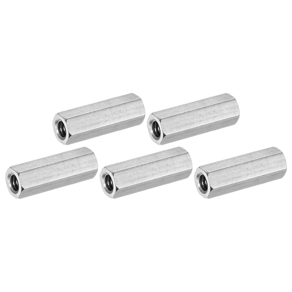 Uxcell 5-Pack 1/4"-20 UNC Hex Coupling Nuts, 1.18" Length 304 Stainless Steel Fully Threaded[Silver Tone]