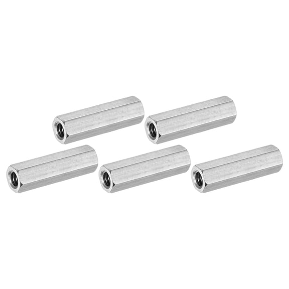 Uxcell 5-Pack 1/4"-20 UNC Hex Coupling Nuts, 1.38" Length 304 Stainless Steel Partially Threaded[Silver Tone]