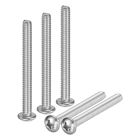 Uxcell 5-Pack 1/4-20x2-1/2 Pan Head Machine Screws 304 Stainless Steel Cross Head Fully Threaded Bolts for Furniture Silver