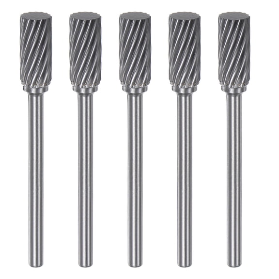 Uxcell 5 Pack 1/4" (6mm) Head 1/8" (3mm) Shank Cylindrical A Shape Single Cut Carbide Rotary Burrs