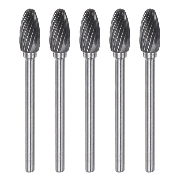 Uxcell 5 Pack 1/4" (6mm) Head 1/8" (3mm) Shank Flame H Shape Single Cut Carbide Rotary Burrs